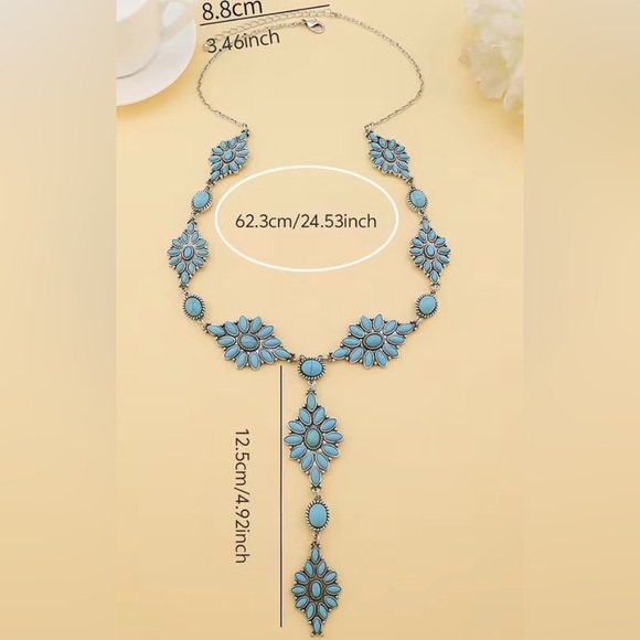 Western Necklace Elegant Blue Floral Necklace Cowgirl Style Southwestern Style - Picture 3 of 3